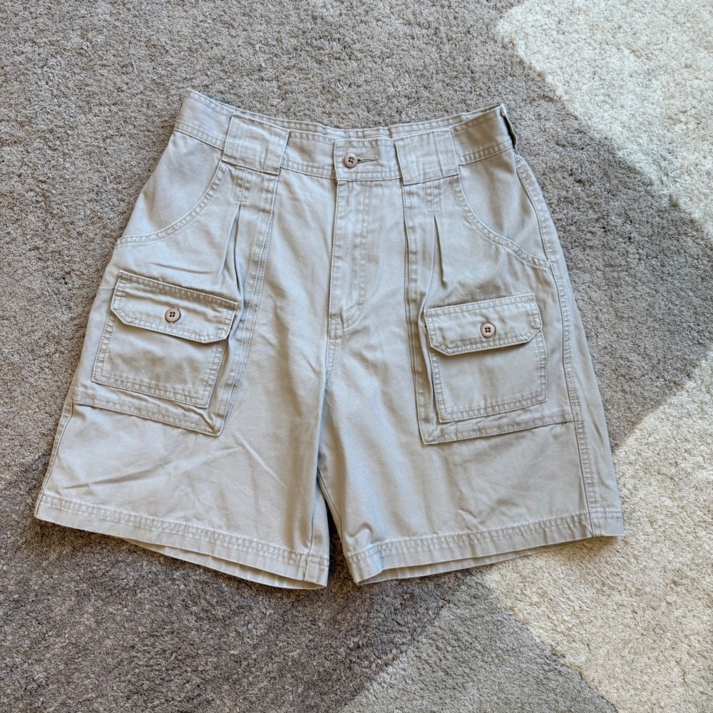 Cabelas 7-Pocket Hiker Shorts Womens 10 Khaki Tan Cotton Canvas Cargo Pleated